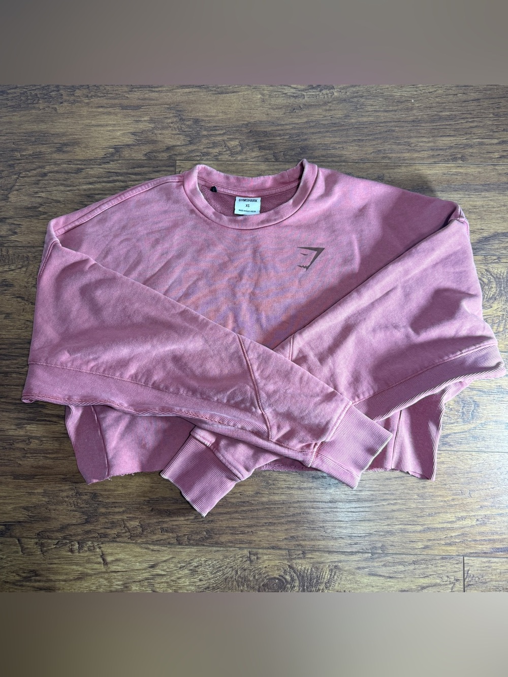 Gymshark Women’s XS Pink Acid Wash Cropped Sweatshirt Raw Hem Oversized